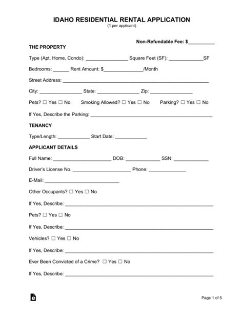 Free Idaho Rental Application Form Pdf Word Eforms