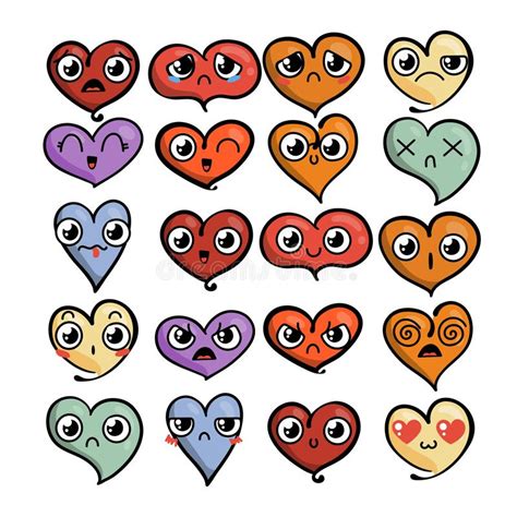 Set Of Cute Lovely Emoticons Doodle Kawaii Face Sweet And Childlike