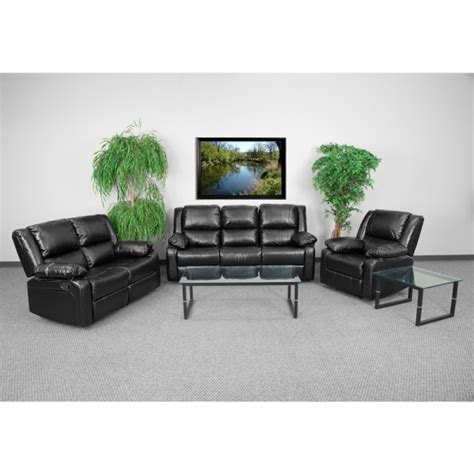 Harmony Series Black Leather Reclining Sofa Set By Flash Furniture