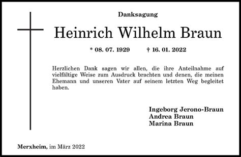 Traueranzeigen Von Heinrich Wilhelm Braun Rz Trauer De