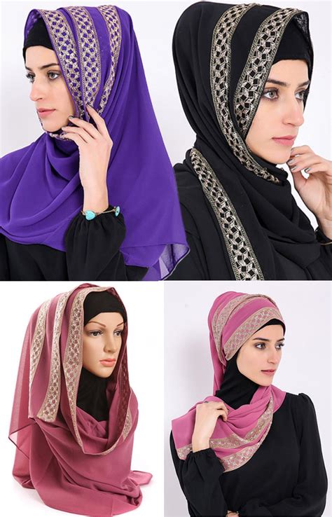 women muslim headscarf plain pearl chiffon scarf hijab arab islamic prayer loop shawls scarves