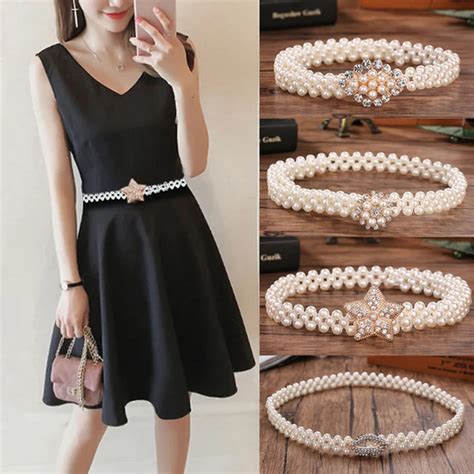 Buy New Fashion Waist Elastic Buckle Pearl Belts For