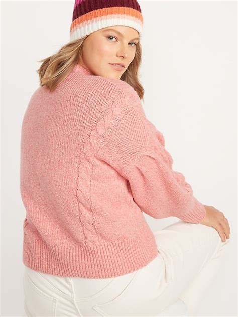 Mock Neck Heathered Cable Knit Sweater For Women Old Navy
