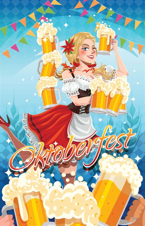 oktoberfest concept with barmaid girl carrying beers 3226306 vector art at vecteezy