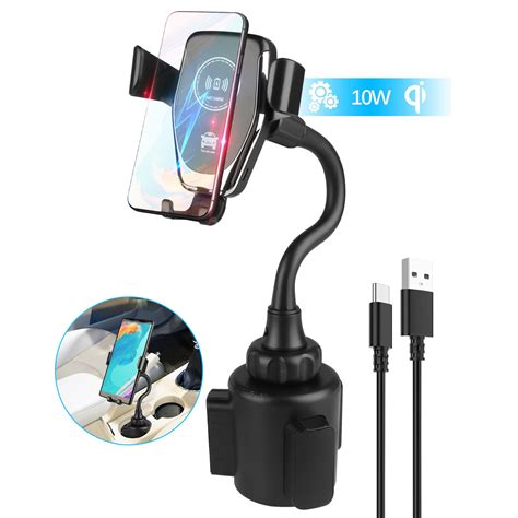Cup Holder Phone Mount Wireless Car Charger Auto Clamping Qi Fast