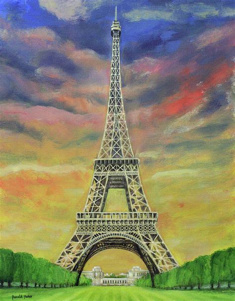 Sunset Over The Eiffel Tower Paris Painting By Ronald Haber Fine