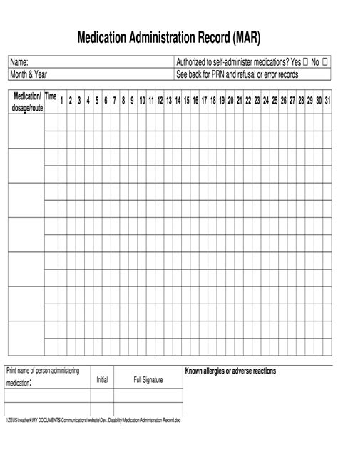 Medication Administration Record Fill Online Printable Fillable