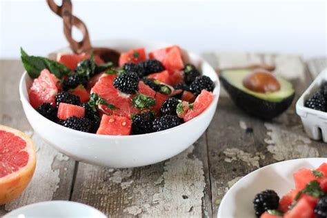 Watermelon Grapefruit And Blackberry Salad With Honey Mint Drizzle