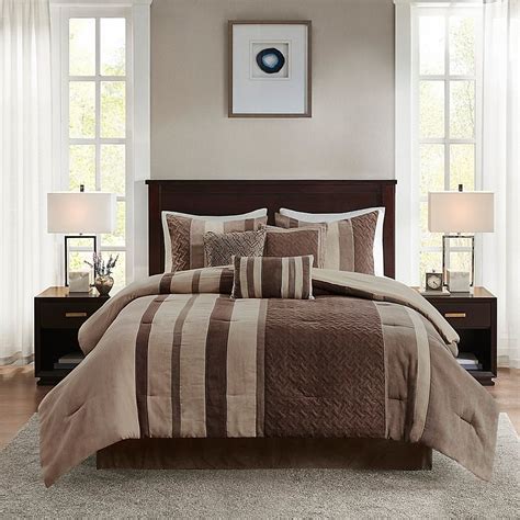Madison Park Kennedy 7 Piece Faux Suede King Comforter Set In Tan Bed