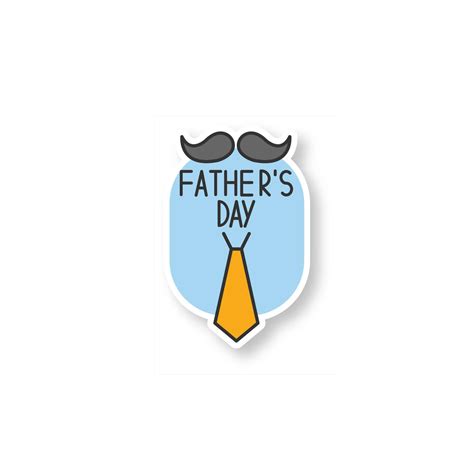 Fathers Day Patch Mustache And Tie Greeting Card Color Sticker Vector Isolated Illustration