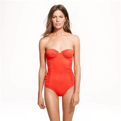 Jcrew D Cup Ruched Underwire One Piece Swimsuit In Orange Lyst