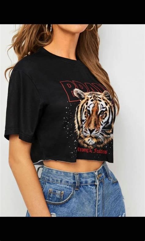 Shein Tiger Crop Top Women S Fashion Tops Shirts On Carousell