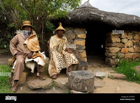 Sotho Men In Front Of Hut Basotho Cultural Village Golden Gate