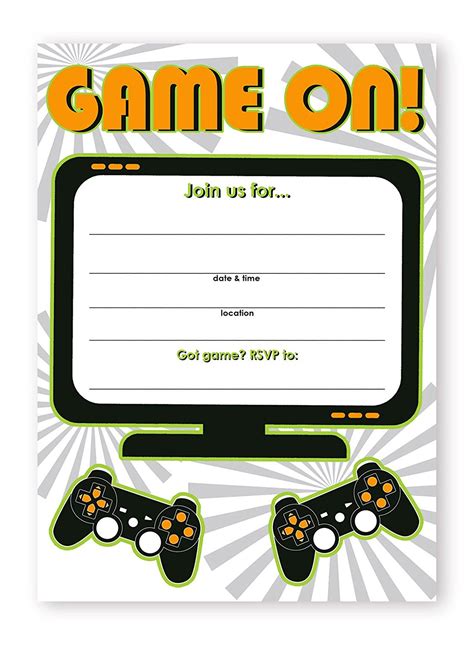 Gaming Party Large Invitations 20 Invitations 20 Envelopes
