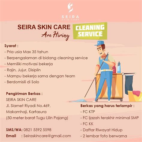 Daerah istimewa yogyakarta atau sering juga disebut dengan yogyakarta, yogya, jogjakarta, atau jogja adalah provinsi di indonesia yang terdiri dari 1 kota yang juga menjadi. Lowongan Kerja Cleaning Service Seira di Solo - INFO LOKER ...