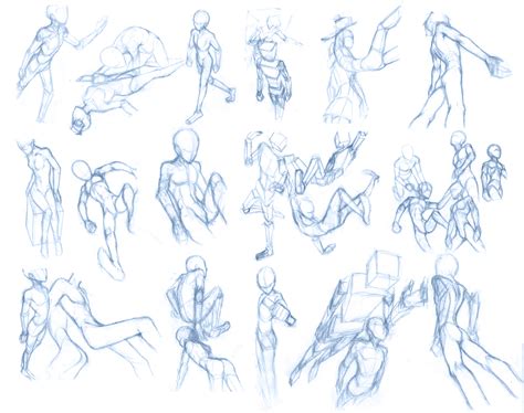 I would like to create and save several different head or finger movements on the pose library and with a python script i want to randomize. Random poses 18 (massive sheet) by Brant-Bi on DeviantArt