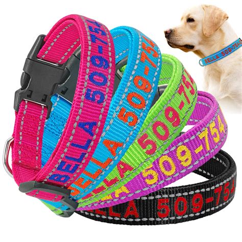 Embroidered Dog Collar Reflective Personalised Strong Nylon Adjustable