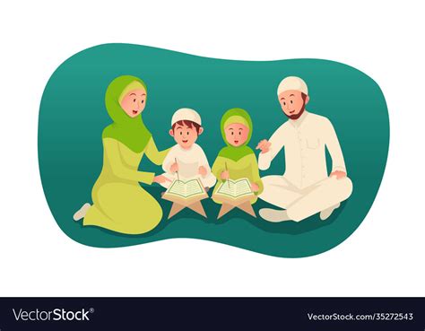 Muslim Parent Teaching Holy Quran For His Children