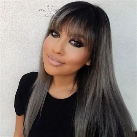 Lace Front Wigs With Full Bangs Long Brazilian Virgin Silk Straight