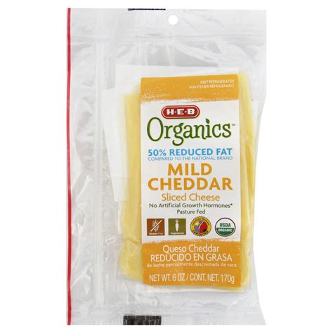h e b organics reduced fat mild cheddar cheese slices shop cheese at h e b