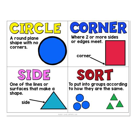 Math Vocabulary Cards Geometry Circle Corner Side Sort Lucky