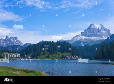 Natural Landscape In Alps Lake Misurina Dolomites Alps Italy Stock