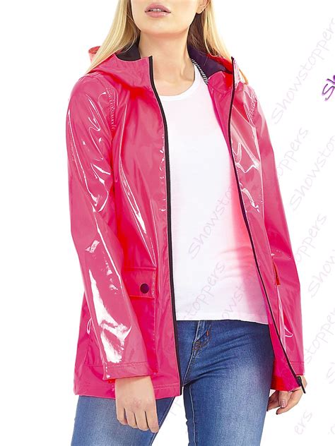 Womens Rain Mac Waterproof Patent Raincoat Jacket 8 10 12 14 16 Neon