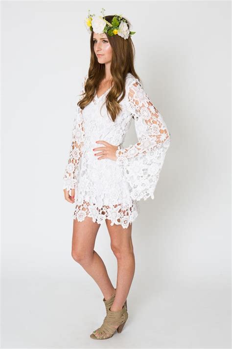 Bohemian White Dresses Hippie Bell Sleeve Lace Mini Dress Available