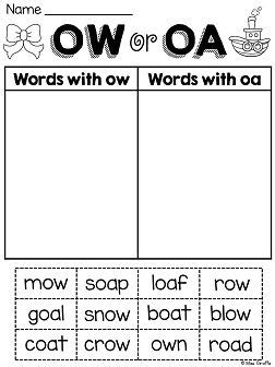 Please feel free to use in a classroom or at home. OA OW Worksheets & Activities {NO PREP!} | Phonics activities, Teaching phonics, First grade reading