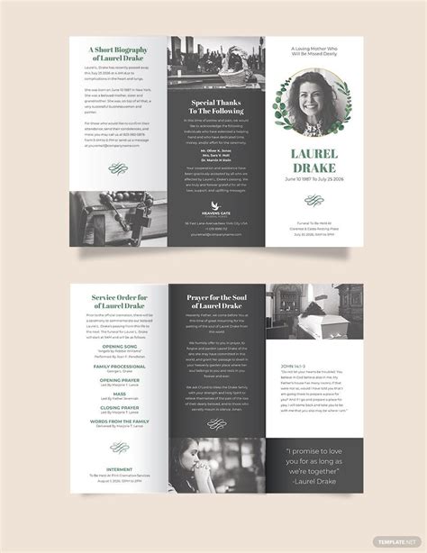 Free Elegant Funeral Program Tri Fold Brochure Template Postcard