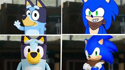Sonic The Hedgehog Movie Sonic Boom Vs Bluey Uh Meow All Designs