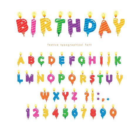 Birthday Candles Colorful Font Design Bright Festive Abc Letters And