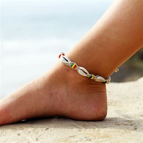 Diy Rope Wood Bead Ankle Bracelet Natural Shell Bohemian Anklet Women