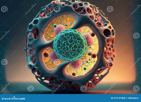 Magnified Model In Microscope Cell Division With Nucleus Stock