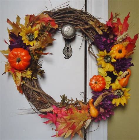 16 Fall Wreath With Flowers Pumpkins And Leaves Etsy Fall Wreath