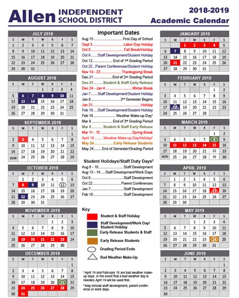 Academic School Year Calendar School Calendars Calendar Template 2019