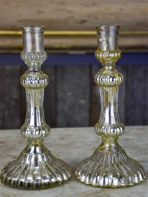 Pair Of 19th Century Mercury Glass Candlesticks Chez Pluie