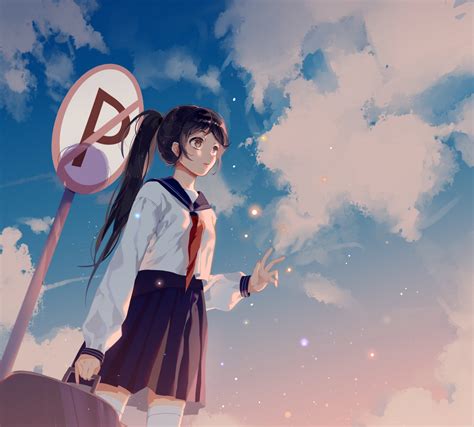 Wallpaper Anime Girls Original Characters Sky Clouds Long Hair