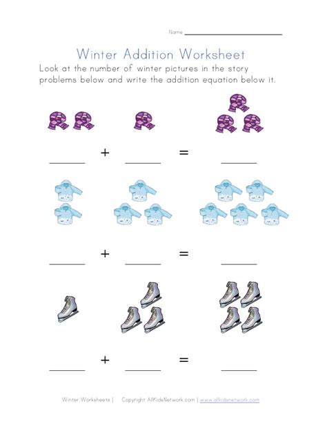 Winter Themed Math Worksheet Addition Equations