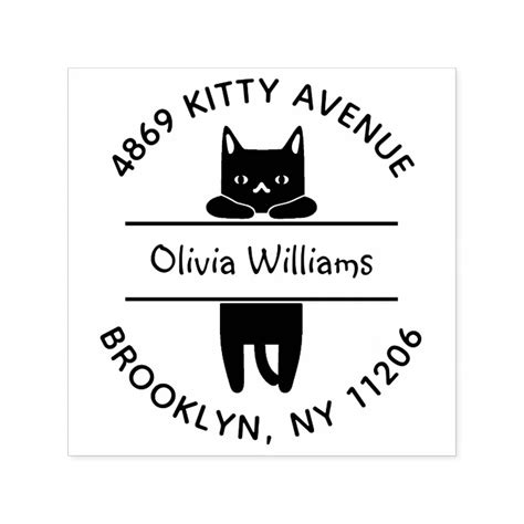 Cute Black Kitty Cat Cartoon Round Return Address Self Inking Stamp