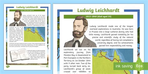 Australian Early Inland Explorers Ludwig Leichhardt Fact Sheet
