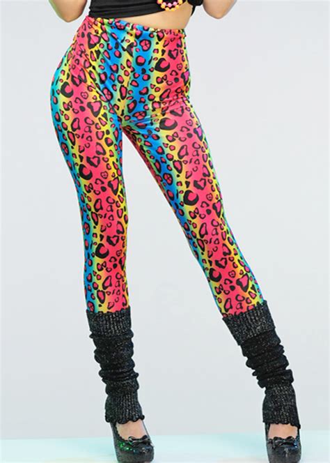 Womens 80s Neon Leopard Print Leggings