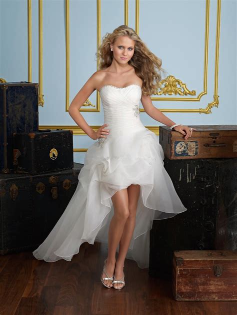 The style of short dresses tends to be a good fit with outdoor, beach, and more casual weddings for brides who want. Plus Size Country Western Short Front Long Train Wedding ...