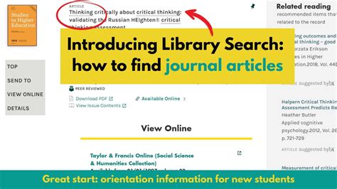 Introducing Library Search How To Find Journal Articles Youtube