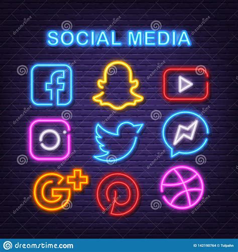 Illustration About Social Media Neon Icons Vector Neon Glow On Dark