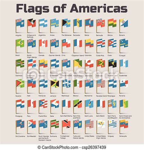 Flags Of Americas Vector Flat Illustration With American Countries