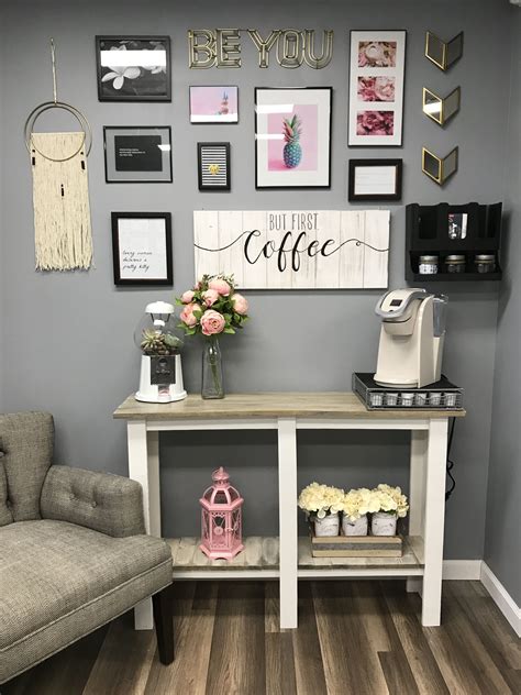 My coffee station & Decor wall at the shop! Absolutely love Pinterest for all these DIY! | Wall ...