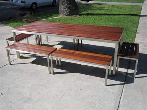 The 39 × 20 top offers about 18 × 18 of usable counter space. Los Angeles, CA Custom made Stainless Steel Outdoor Table with Ipe Wood Top. 6 Benches. Table ...