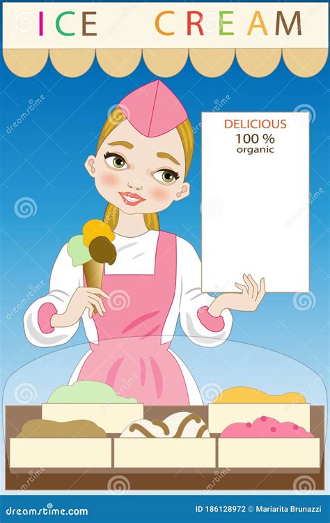 Beautiful And Smiling Girl Selling Ice Cream Stock Vector Illustration Of Vector Flavors
