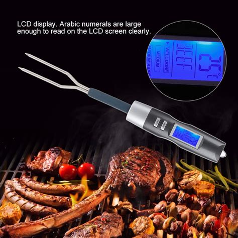 Sl Bbq Meat Thermometer Fork Stainless Steel Digital Barbecue Fork With Backlit Light Fork